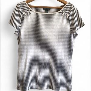 Lauren Ralph Lauren Women Blk/White Stripe Shirt With Cross Stitch Detail Size M